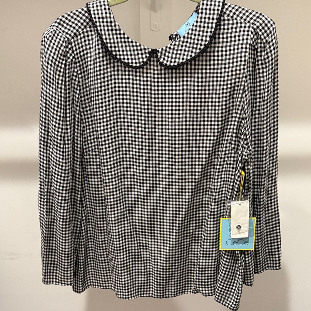CeCe Black and White Checkered Top